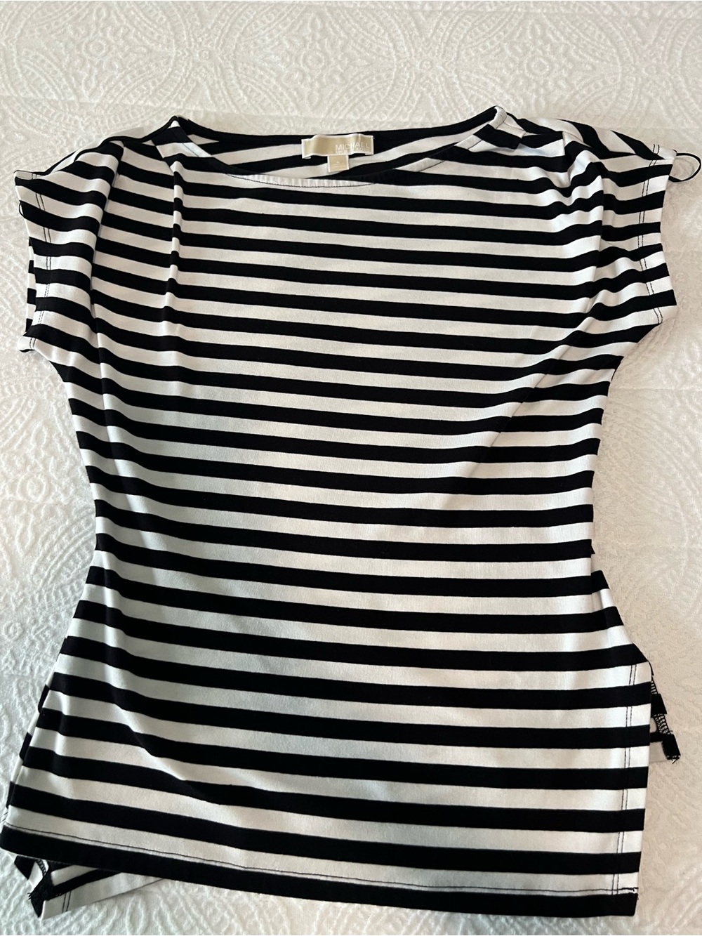 Michael Kors Black and White Striped Short Sleeve Tee